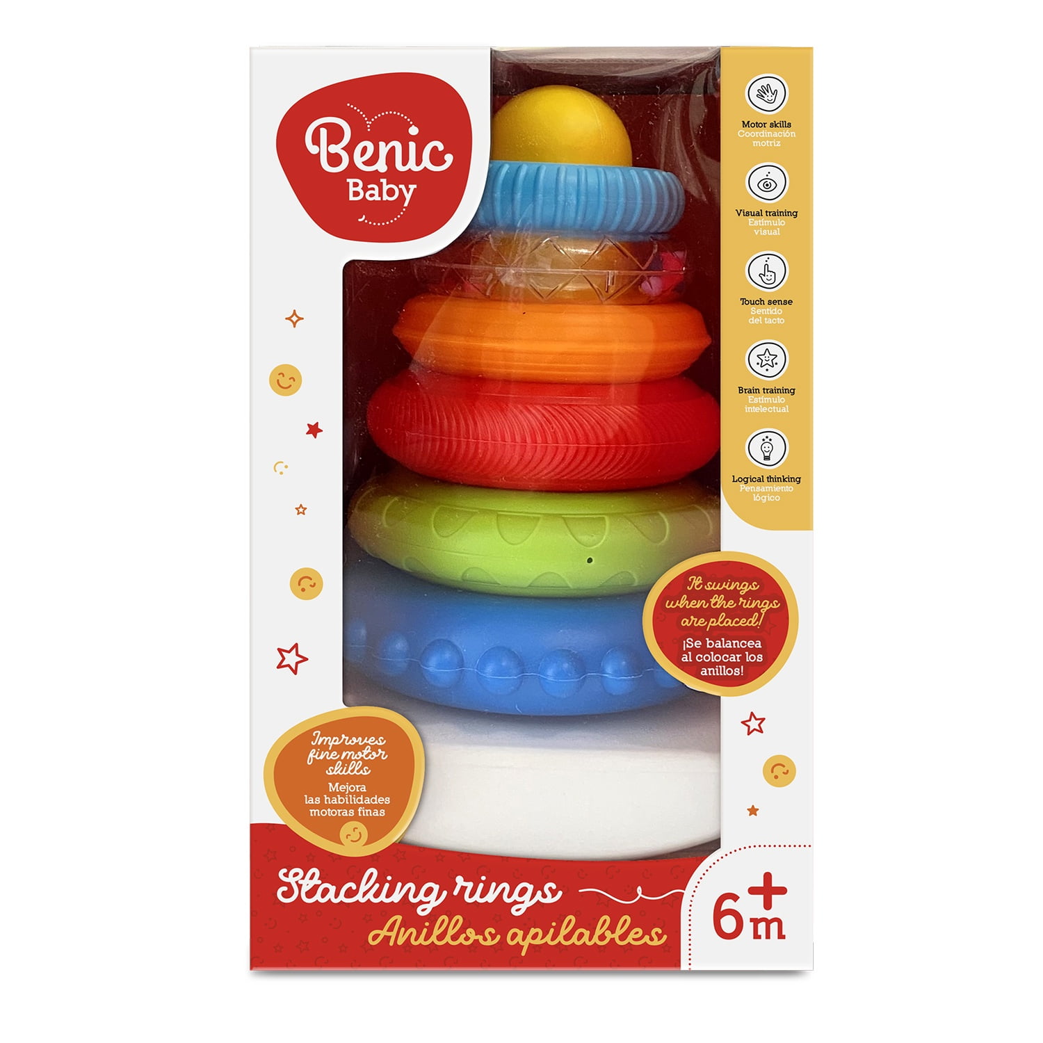 Benic Baby - Anillos Apilables Bebé Con Sonajero Y Texturas 7 Piezas