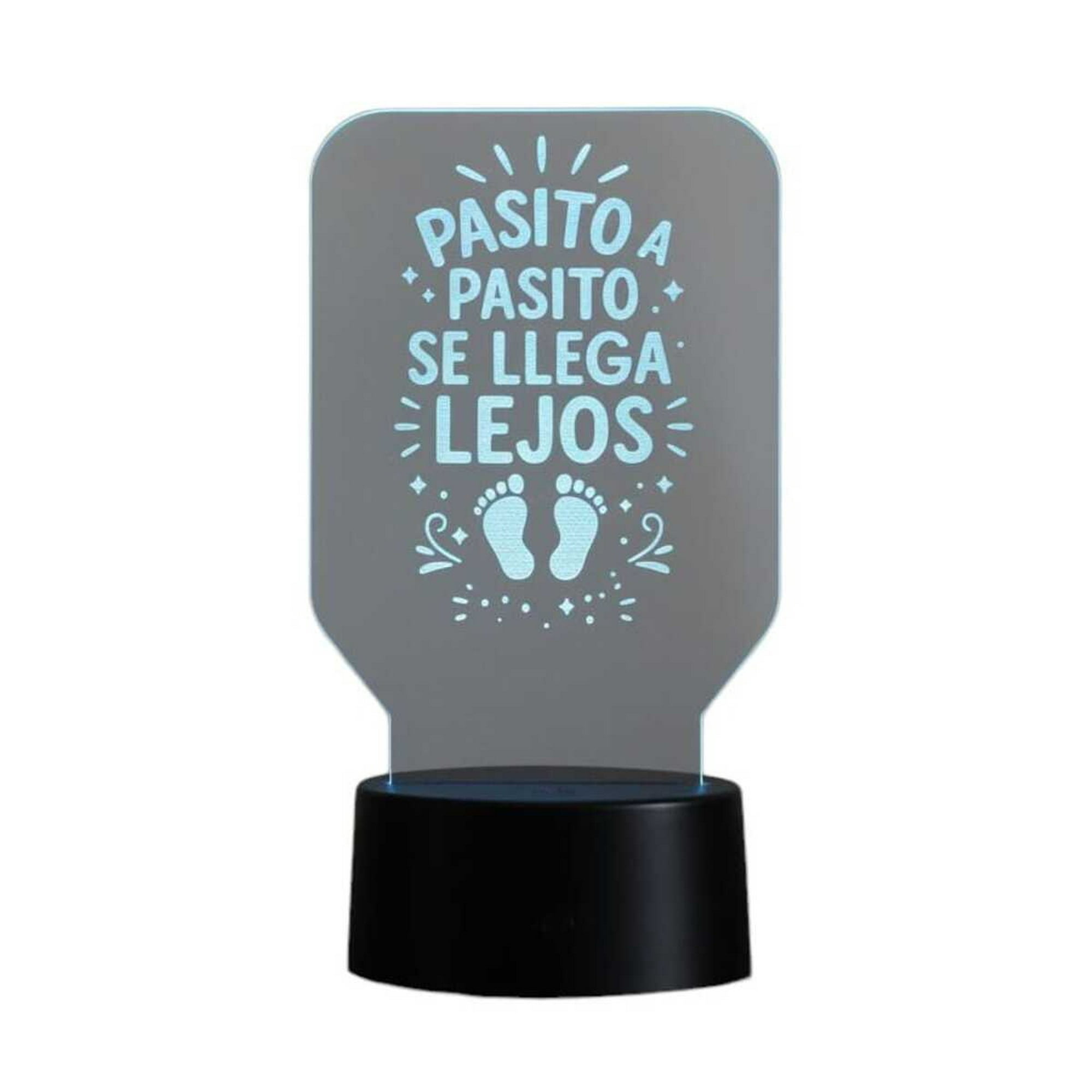 Lampara Ilusion 3d Frase: Pasito A Pasito... De 7 Colores, Base Touch
