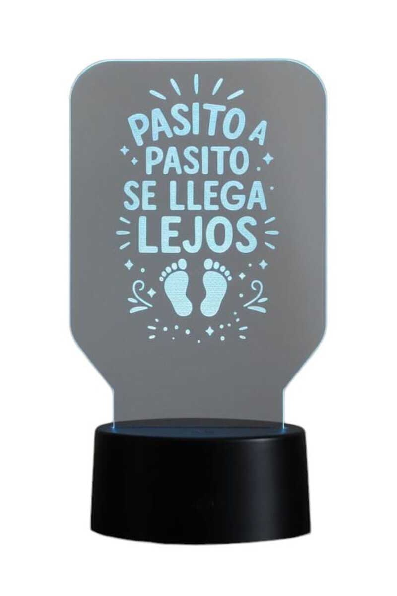 Lampara Ilusion 3D Frase: Pasito A Pasito... De 7 Colores, Base Touch