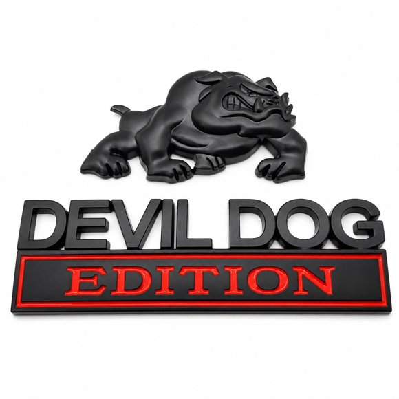 Emblema para coche WULIDE Devil Dog Bulldog negro/rojo