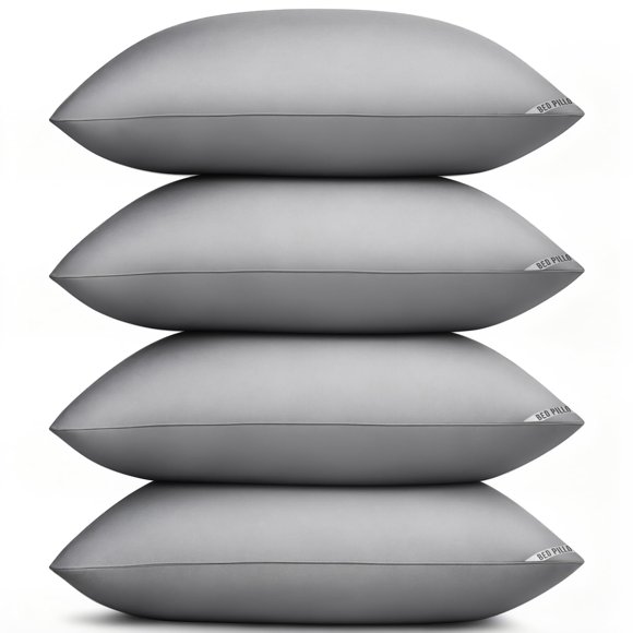 Piwaal Almohadas de lujo estilo hotel para dormir, paquete de 4, color gris, tamaño estándar, relleno alternativo de plumón, almohadas para dormir boca arriba, boca abajo o de lado