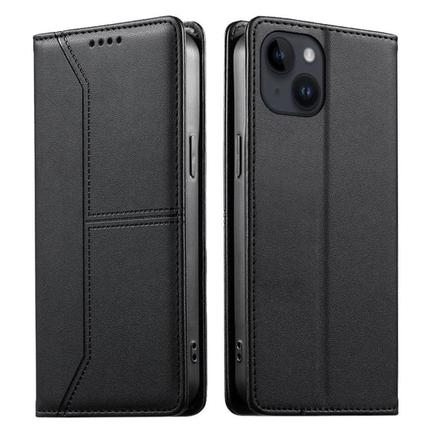 Funda tipo cartera con bloqueo RFID para iPhone 15 Plus cubierta magnética de cuero con tapa y soporte Negro