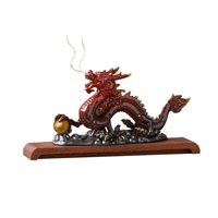Magideal - Decoración De Mesa De Estatua De Dragón Feng Shui, Estatuilla De Escritorio De Cerámica Creativa, Escultura De Dragón Chino Para Oficina De Estante Rojo