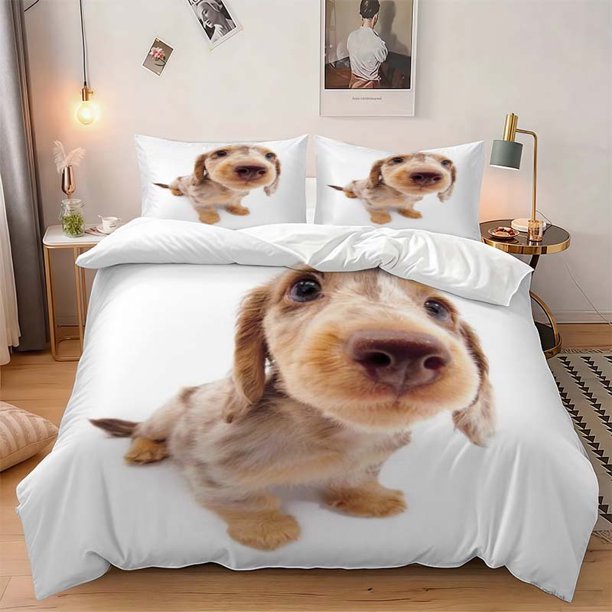 3pcs Cute Puppy Themed Bedding Set Duvet Cover and Pillowcase Set Soft and Comfortable