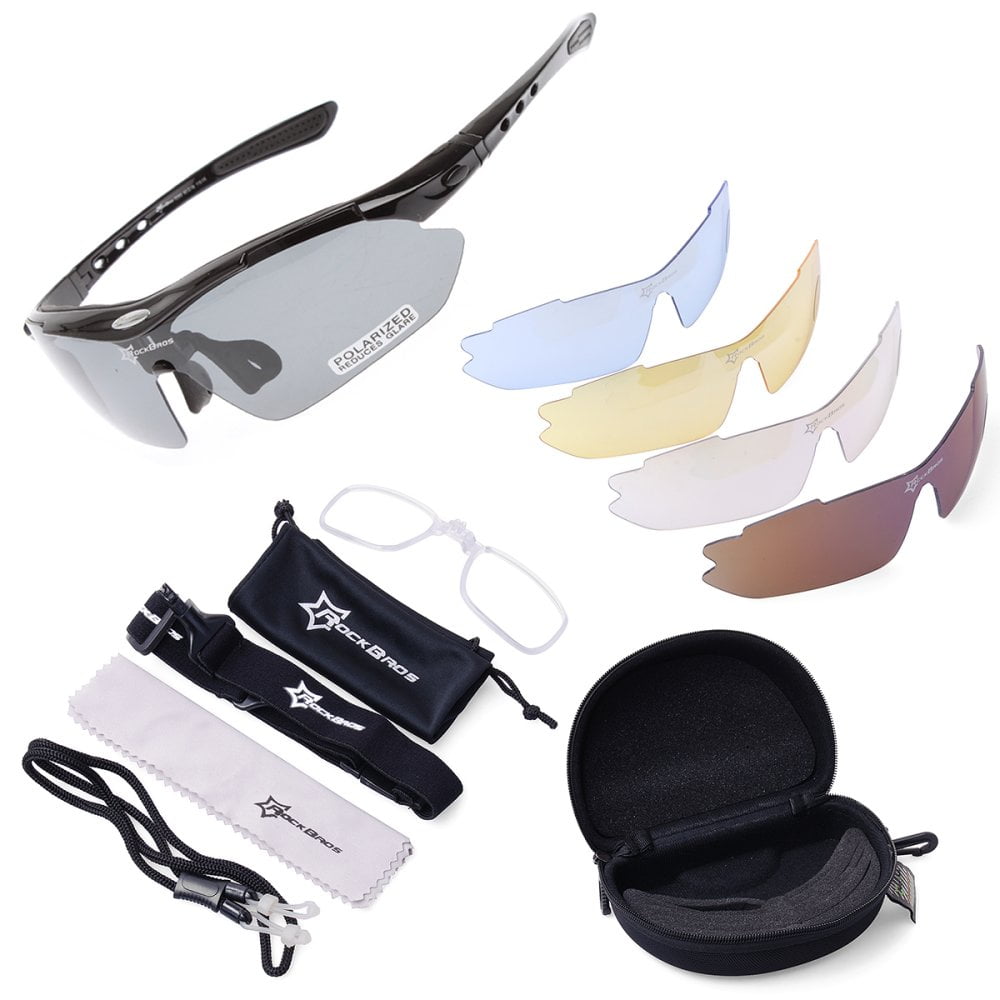 Lentes Rockbros Polarizado Ciclismo 5 Micas 12 Piezas Uv400 - Negro