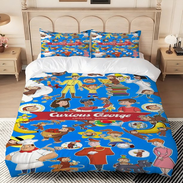 3pcs CGmonkey Curious Monkey New Preview Digital Print Bedding Set High-Density Polyester