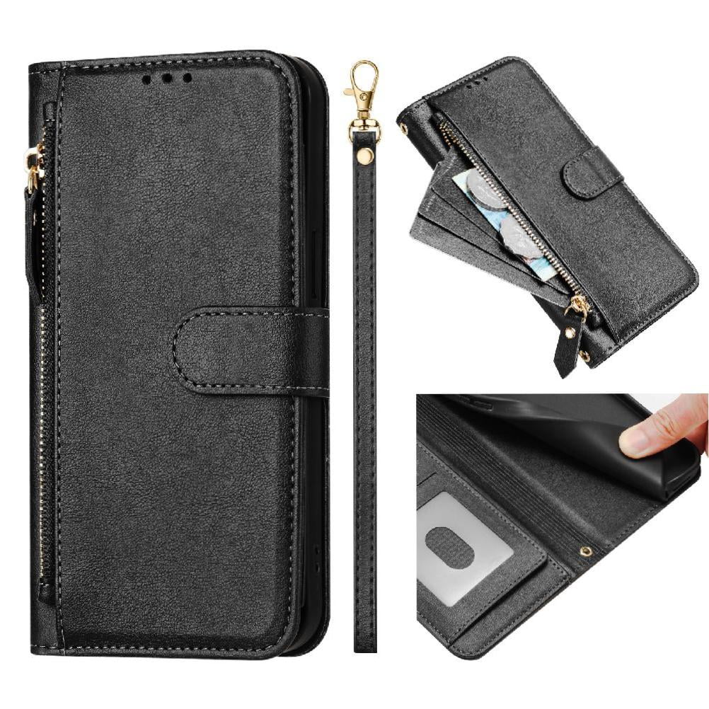 Foxdock - Funda Tipo Billetera Para Xiaomi Poco X7 Con Cremallera Portatarjetas Soporte Correa De Muñeca Cuero Negro