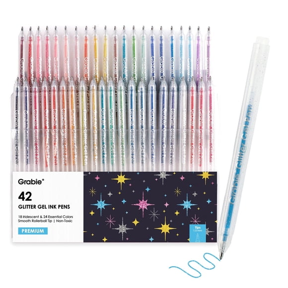 Juego de bolígrafos de gel Grabie, 42 colores, Rollerball, 1 mm, purpurina