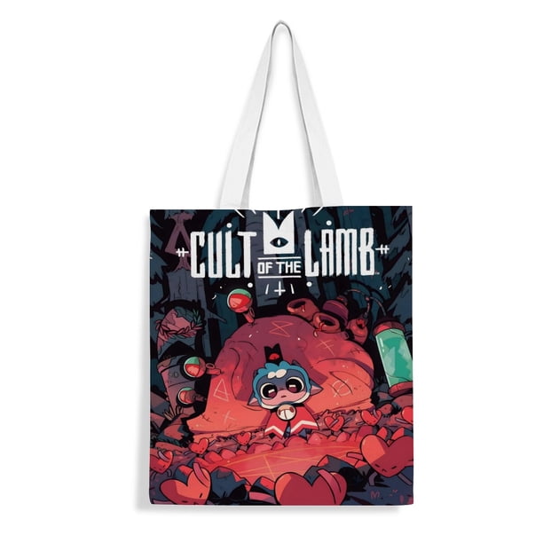 Cult of the Lamb Bolso de tela con estampado de lienzo para mujer, bolsa de compras reutilizable y estética, con cremallera interior, regalo para mujer,38*45cm.