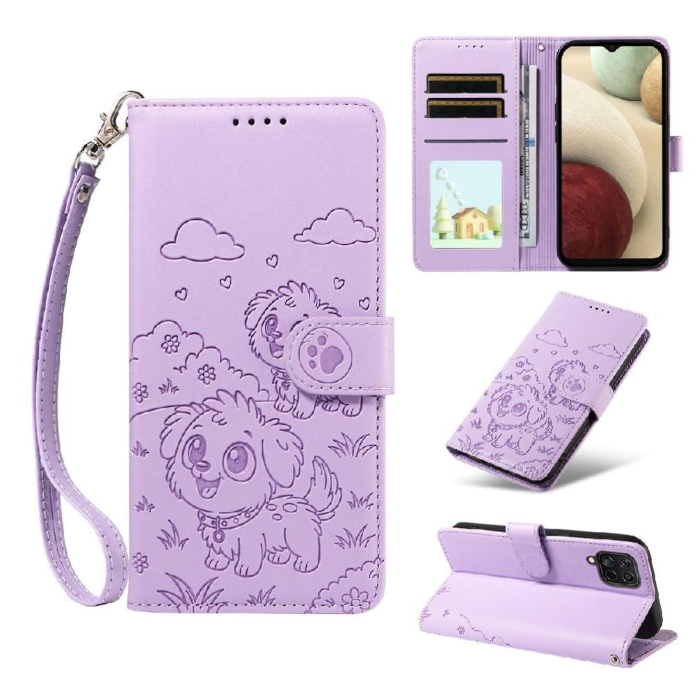 Funda Billetera Foxdock Compatible Con Samsung Galaxy A12/m12, Diseño Perrito Tierno, Ranuras Para Tarjetas Y Soporte Plegable