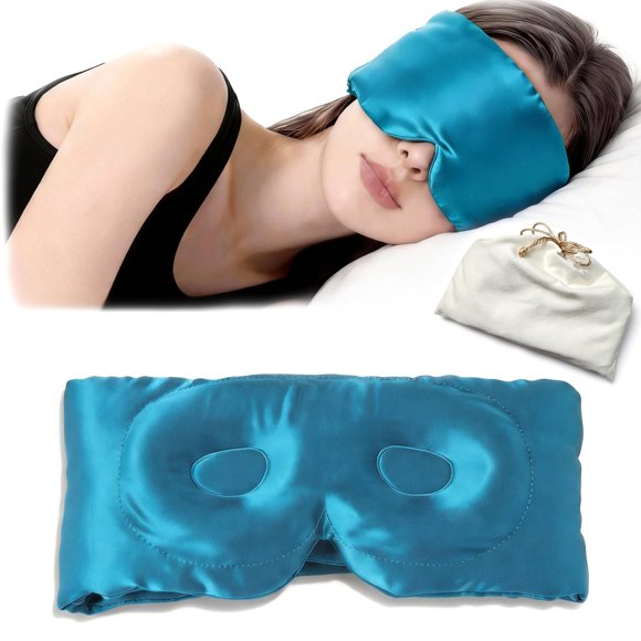 Antifaz TANGOTOK de seda 22 Momme contorneado 3D azul pavo real