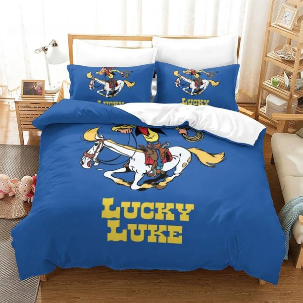 x2182 Bed Sheets Lucky Luke Bedding Set,Duvet Cover Comforter Bed Set Quilt Cover Pillowcase, Twin Size Boys Girls Adultse 3-Piece Bedding Set (1 Duvet Cover + 2 Pillow Shams) nj2182