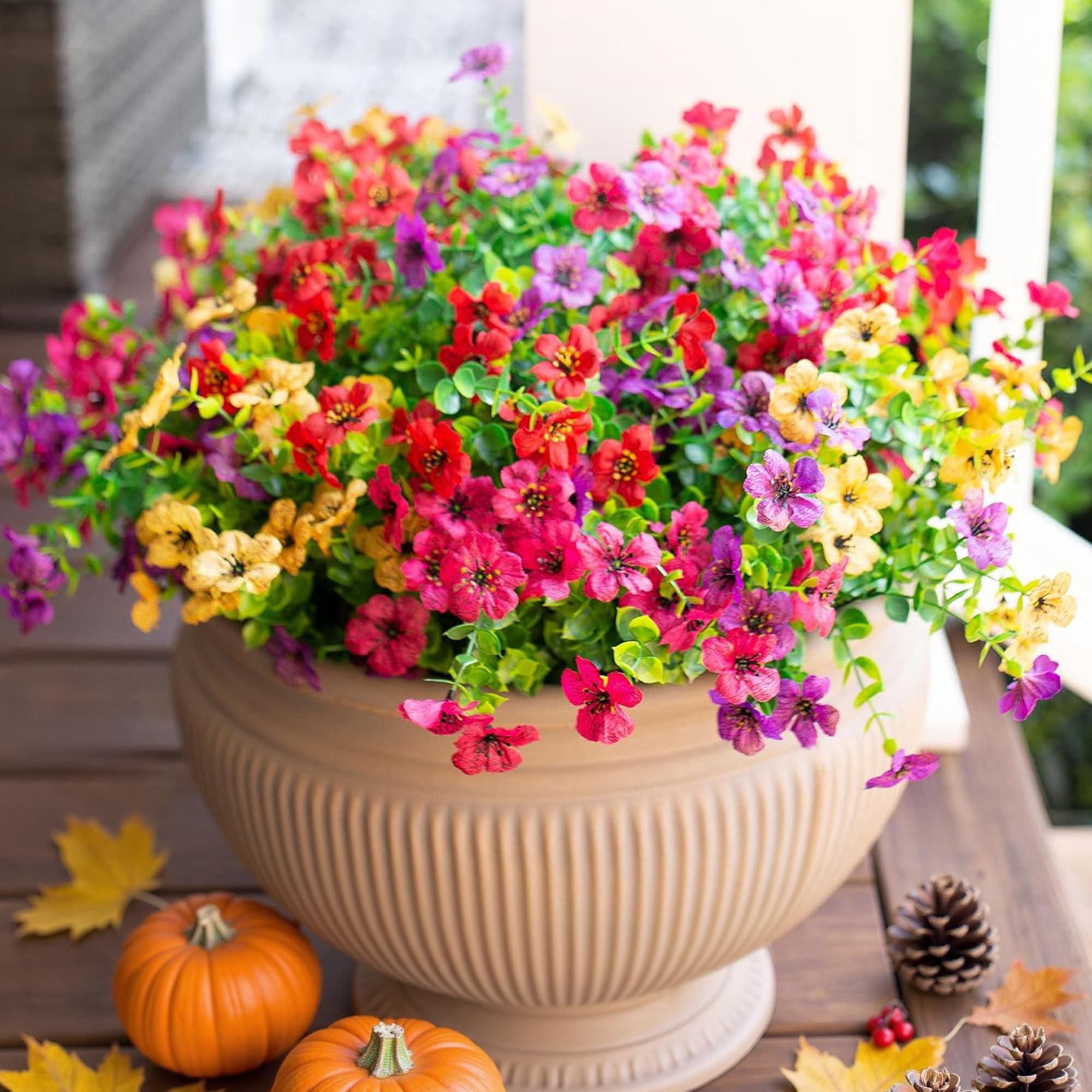 Flores Artificiales Hyeflora Daisy Con Eucalipto, 12 Paquetes
