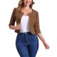 thumbnail image 1 of INSPIRE CHIC Chaquetas de Jean de Mezclilla Recortadas sin Cuello de Manga 3/4 para Mujer Marrón L, 1 of 6