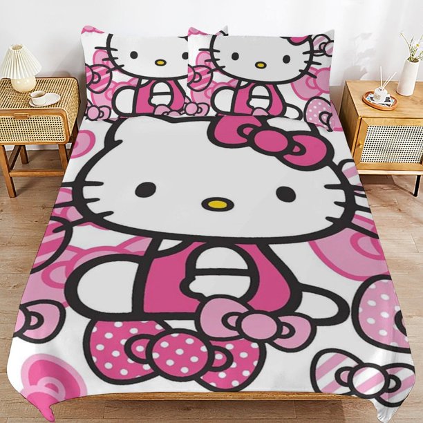 Hello Kitty Duvet Cover Set 3 Piece Bedding Set Double Sided Printing Decorative Comforter Cover Set