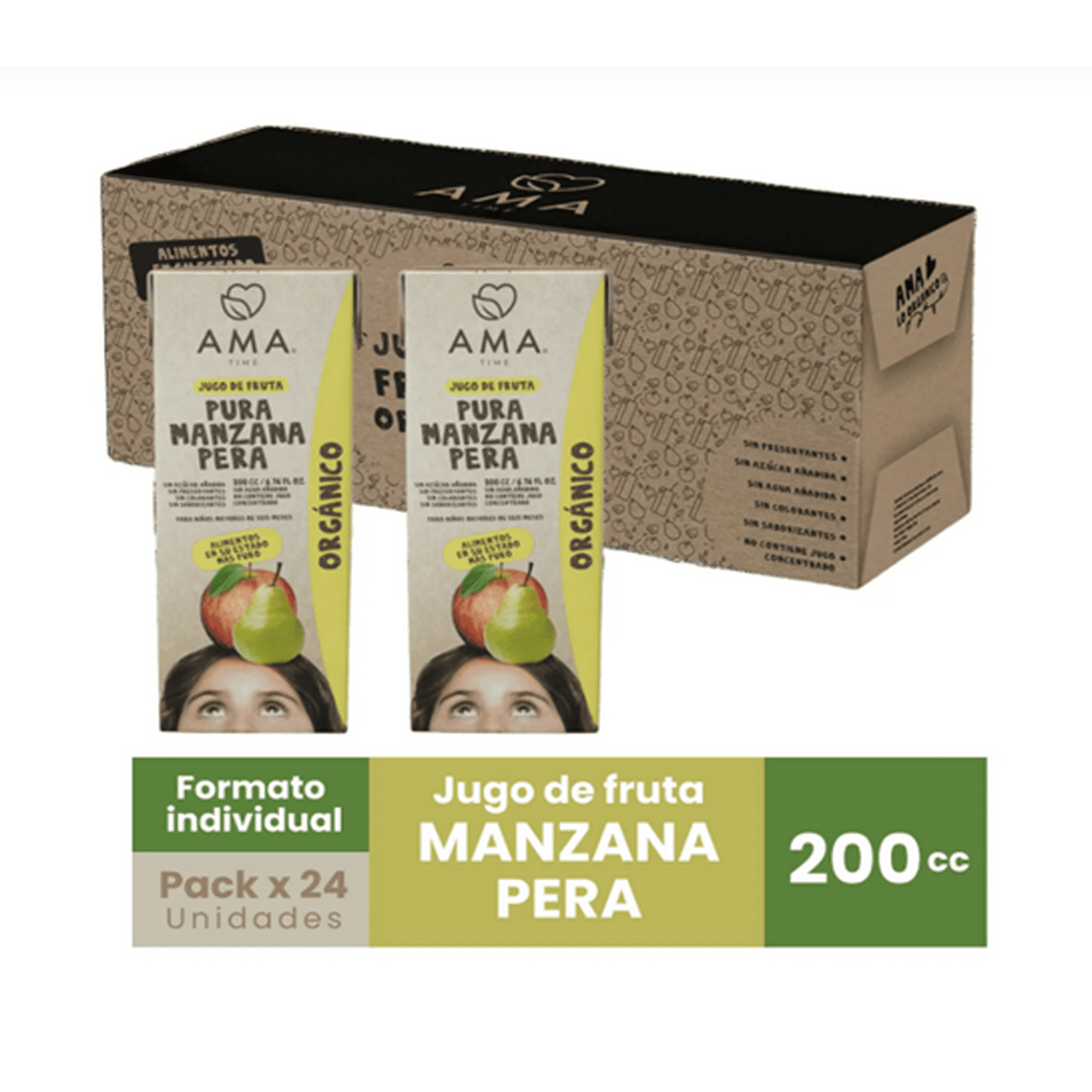 Pack 24 Jugos Líquido Individuales 200cc C/u Sabor Pera - Manzana Ama Orgánico