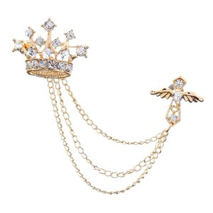 Ioensy - Broche De Corona Para Hombre, Cadenas Colgantes, Pin De Solapa Para Vestido, Novio, Padre, Regalo Aureate