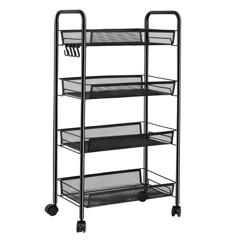 Prochef - Carro Organizador Multiuso Acero Negro 4 Bandejas Removibles
