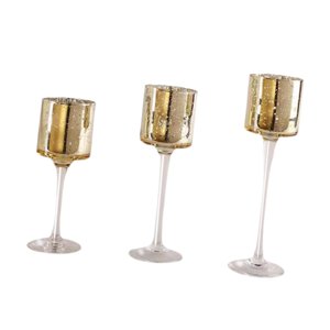 Bothyi - 3X Candelabro De Vidrio Candelabro De Vidrio Para Granja Chimenea Aniversario Dorado