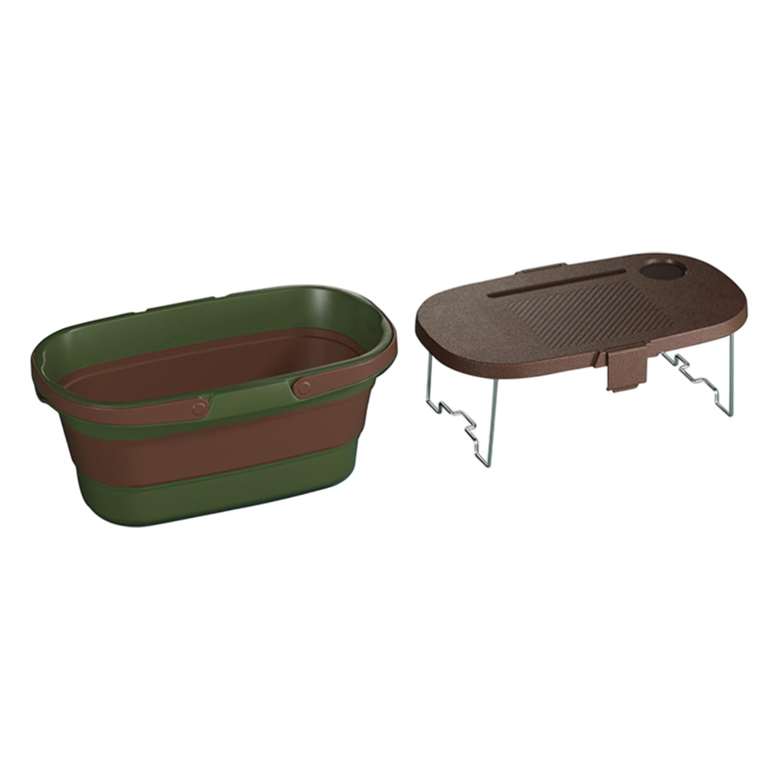 Magideal - Cesta De Picnic Plegable Para Acampar Cubo De Bañera Múltiplos A Prueba De Fugas Con Manijas Y Mesa De Pie De Tapa Para Viajes De Carretera De Tronco Café Verde