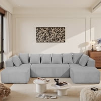 M&Ms - 130"" Boneless Couch, Cloud Couch Sectional, Corduroy Sofa For Living Room, U Shaped Modular Sofa With Chaise, No Assembly, 4 Seats Oversized (Grey)