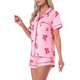 thumbnail image 4 of INSPIRE CHIC Conjuntos de Pijama para Mujer de Mangas Cortas con Lindo Estampado de Lazo, Suaves y Cómodos, Camisas con Botones y Pantalones Cortos 2 Piezas L Rosa Brillante, 4 of 5