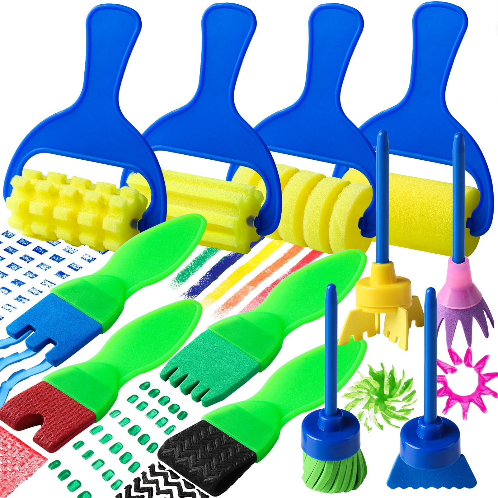 Pinceles De Pintura Ygdz Kids, Lavables, Paquete De 12 Para Niños Pequeños Con Esponja Enrollable De