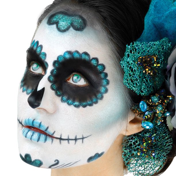 Kit de Maquillaje Loftus International Woochie Día de los Muertos Calavera de Azúcar 10 piezas 23 g, artículo de novedad en verde azulado