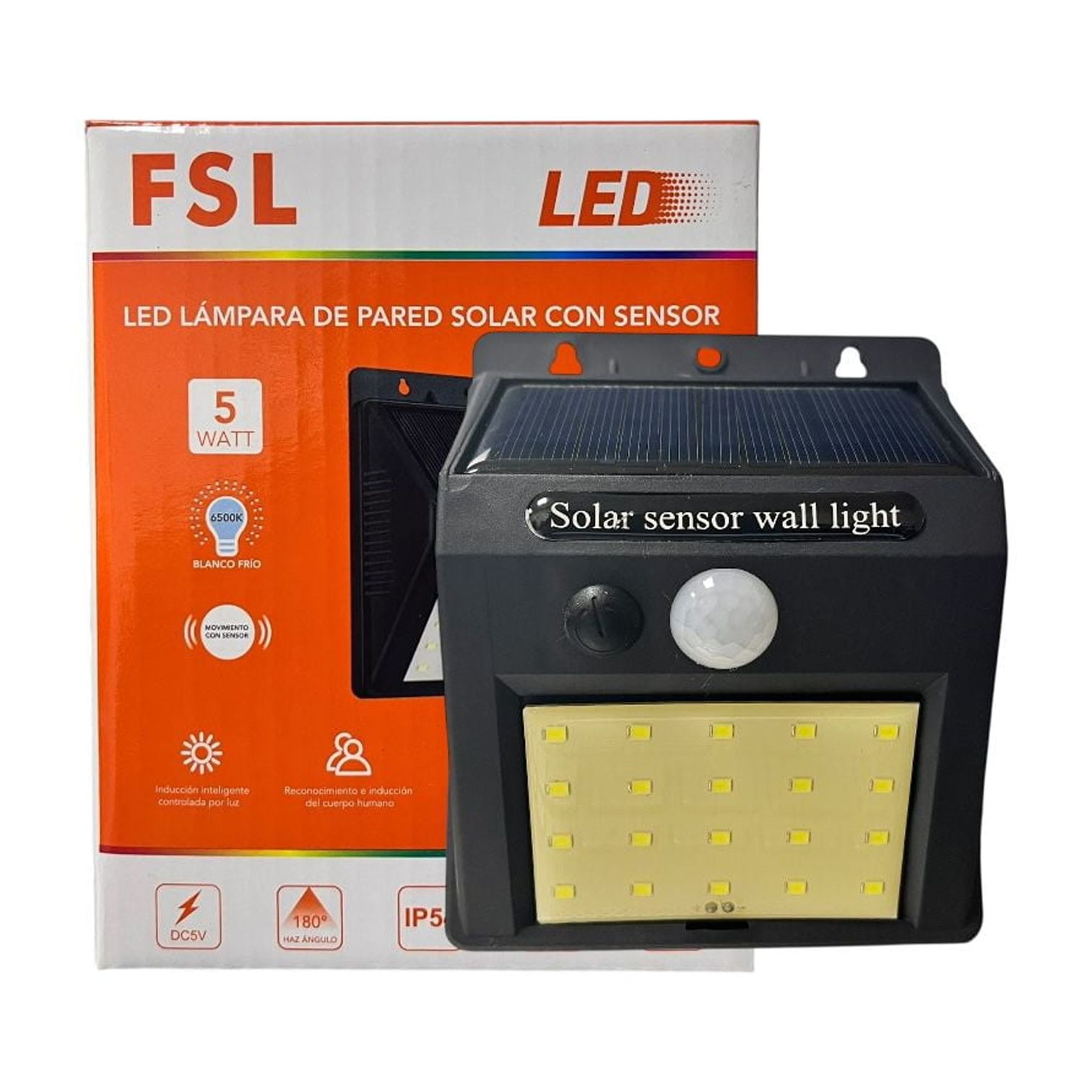 Foco Solar De Pared Con Sensor 5w/6500k Exterior Fsl