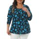 thumbnail image 1 of Agnes Orinda Conjuntos de Halloween Tallas Grandes Blusas con Estampado Floral para Mujeres Cuello Cuadrado Manga Larga Túnica Plisada Elegante Casual 3X Azul, 1 of 6