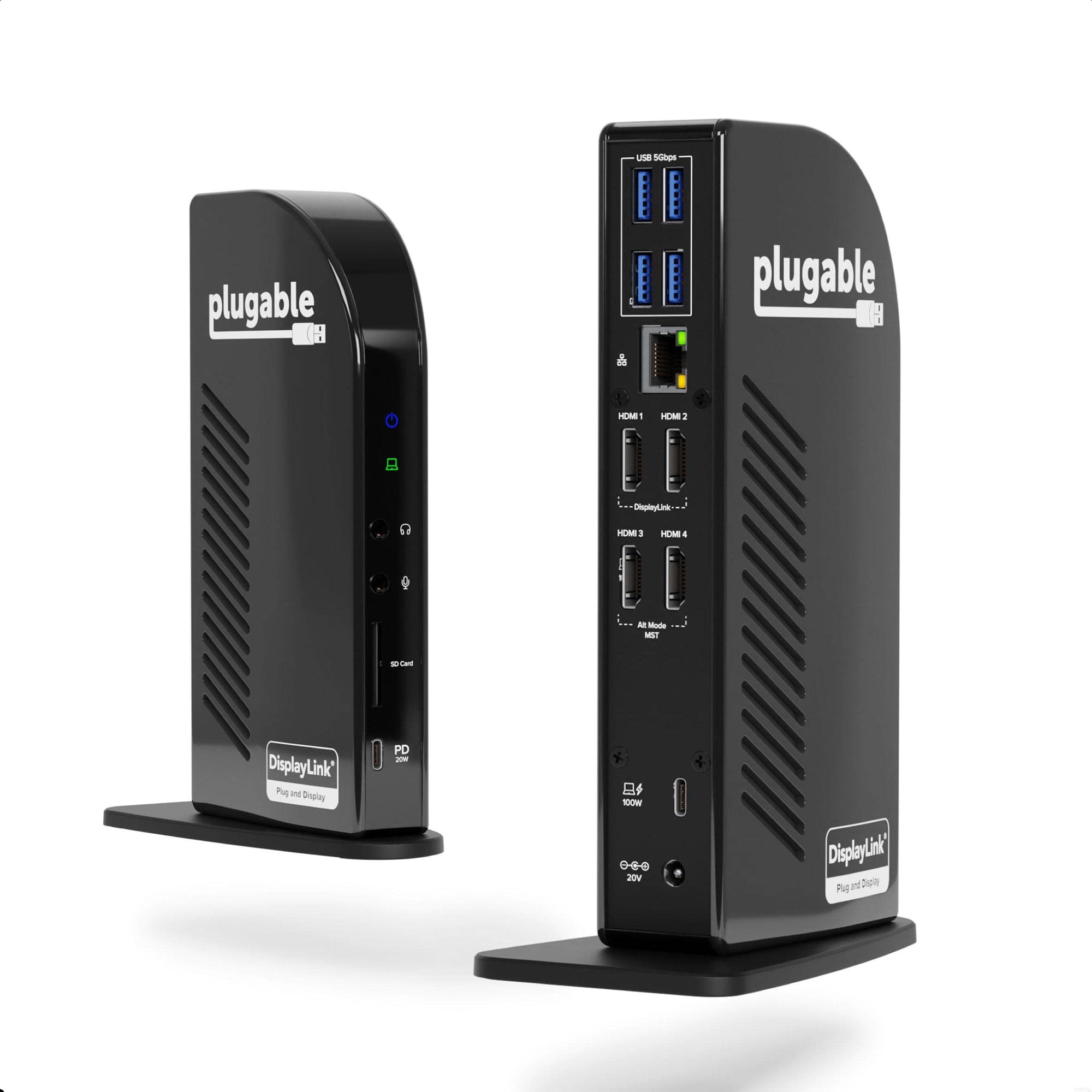 Plugable - Estación De Acoplamiento Usb C 14 En 1 Enchufable Con 4 Puertos Hdmi De 100 W