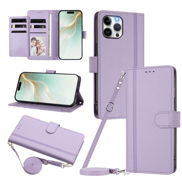 Funda Cartera para iPhone 12 Pro Max con Bolsillo para Billetes, Morado Claro