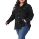 thumbnail image 4 of Chaqueta de mezclilla con botones para mujer de talla grande Agnes Orinda, solapa, manga larga, dobladillo sin rematar, camisa casual con bolsillo 2X negro, 4 of 6