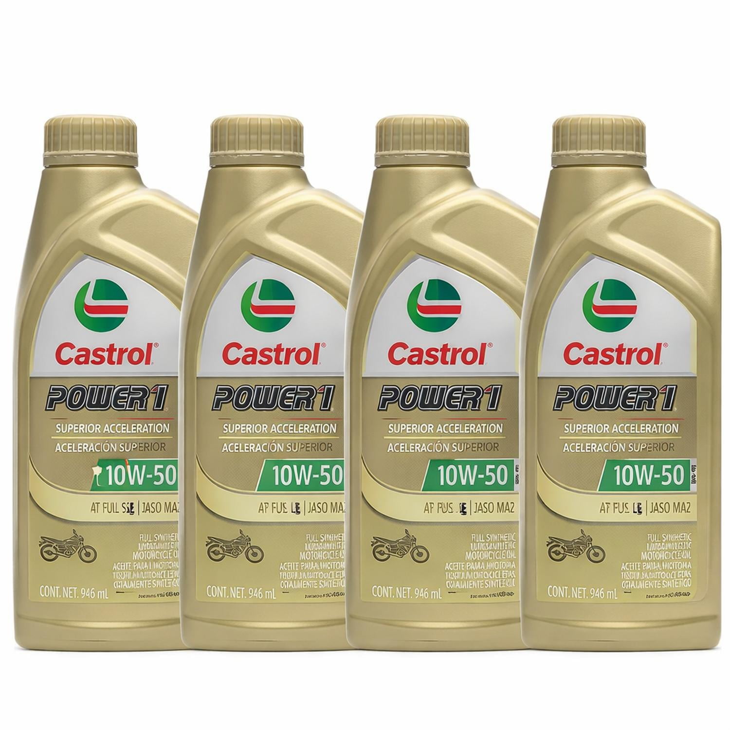 Pack 4l Aceite Moto Y Cuatriciclos 10w 50 Full Sintetico Castrol 4t