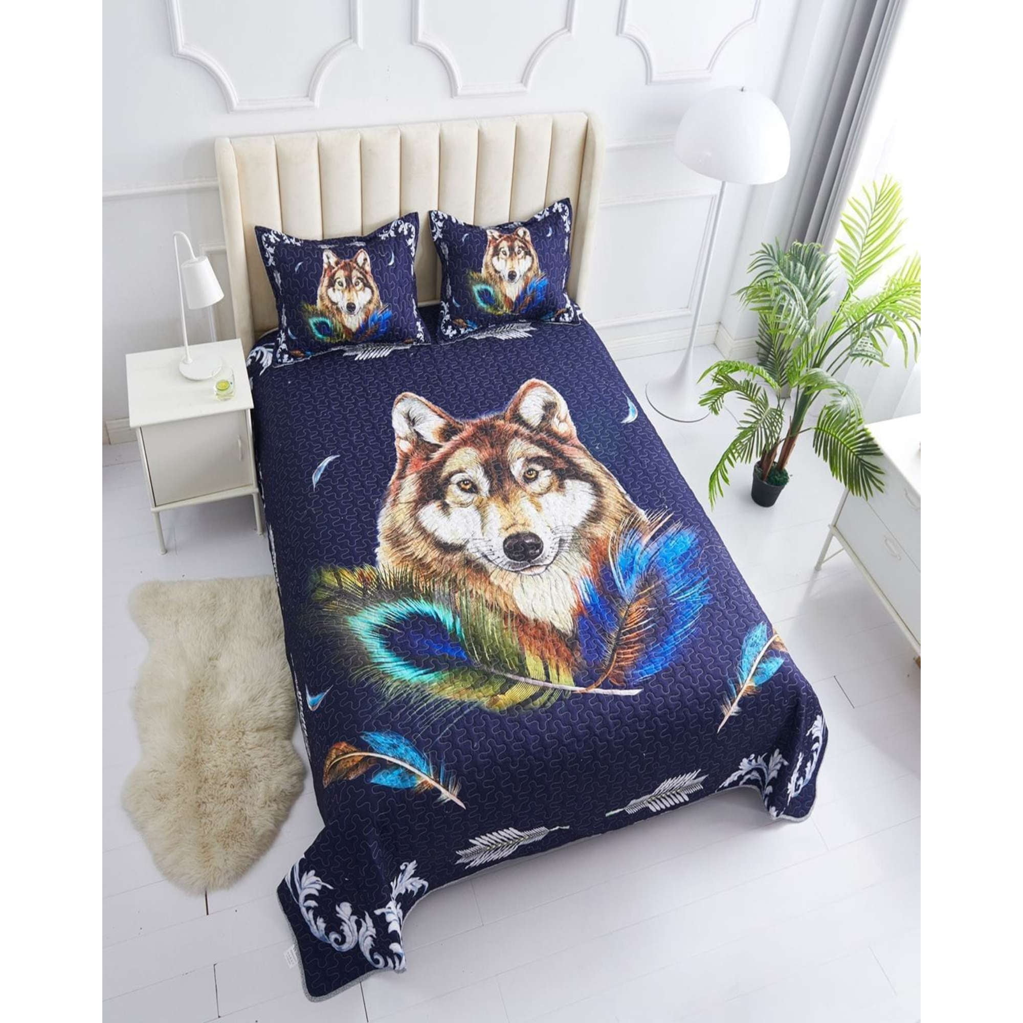 Genérico - Cubrecama 2 Plazas De Lobo Material Quilt