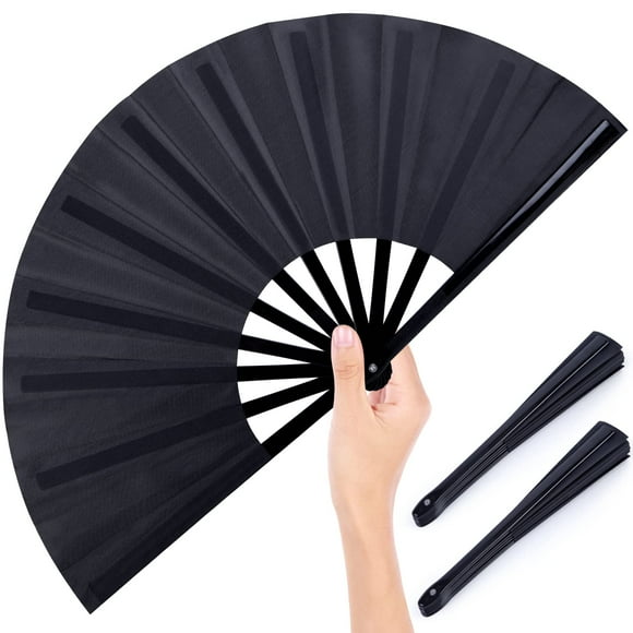 Abanico plegable JOHOUSE de seda negra para aplausos de 33 cm, 3 unidades