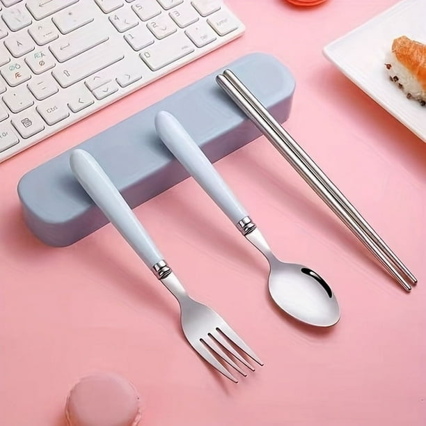 3pcs/set, Metal Cutlery, Coffee Spoon, Salad Fork, Stainless Steel Coffee Spoon, Cute Chopsticks, Metal Salad Fork, Meal Chopsticks, Washable Dessert Spoon, Flatware, Tableware For Restaurant Home Par