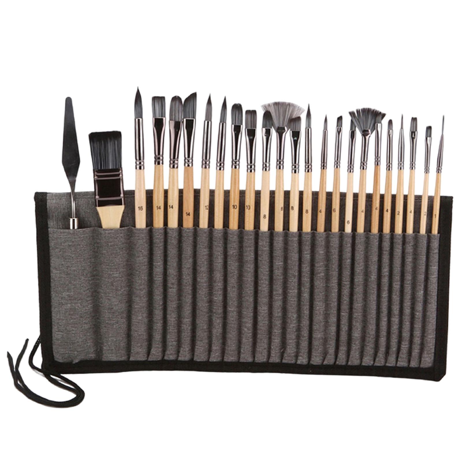 Magideal - El De Pinceles De Pintura De 24 Piezas Incluye Un Estuche De Transporte, Pinceles De Cabellero Premium Para Pintura Al , Acuarela Y Gouache, Para