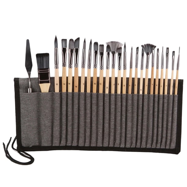 El de pinceles de pintura de 24 piezas incluye un estuche de transporte, pinceles de cabellero premium para pintura al , acuarela y gouache, para