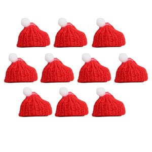 Magideal - Conjunto De 10 Mini Gorros Navideños, Conjunto De Bufanda, Material Suave, Gorro De Muñeco De Santa, Botella, Gorros De Punto Navideños Para Muñecos D Sombrero Grande
