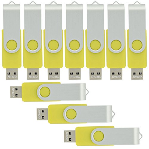 Unidad flash USB VICFUN, lápiz de memoria USB 2.0 de 2 GB, 10 unidades, amarillo