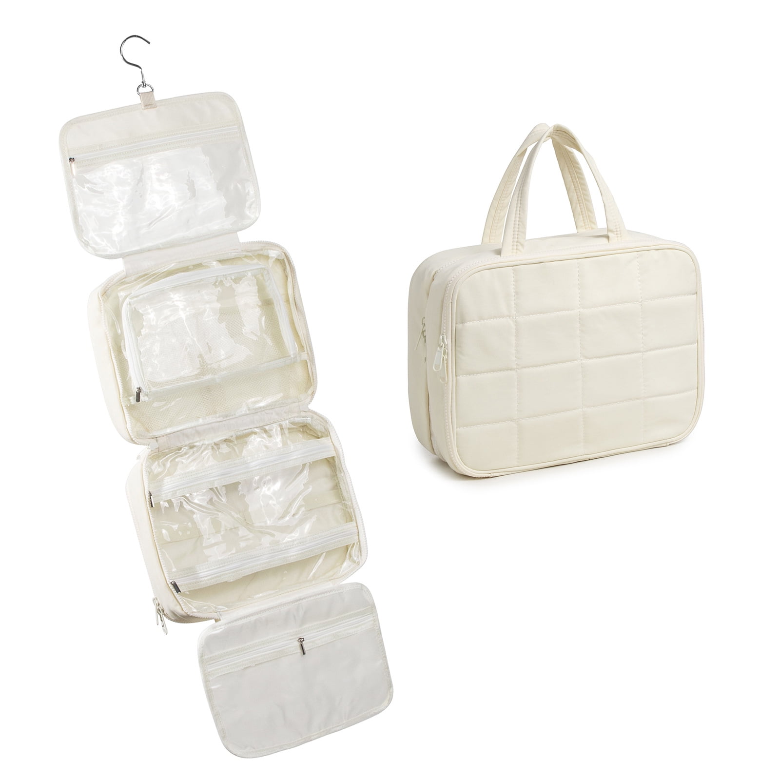 Xusx111 - Bolsa De Aseo Colgando Organizador De Maquillaje De Viaje Bolsa Cosmética De Maquillaje Para Artículos De Aseo De Tamaño Completo, Beige Grande