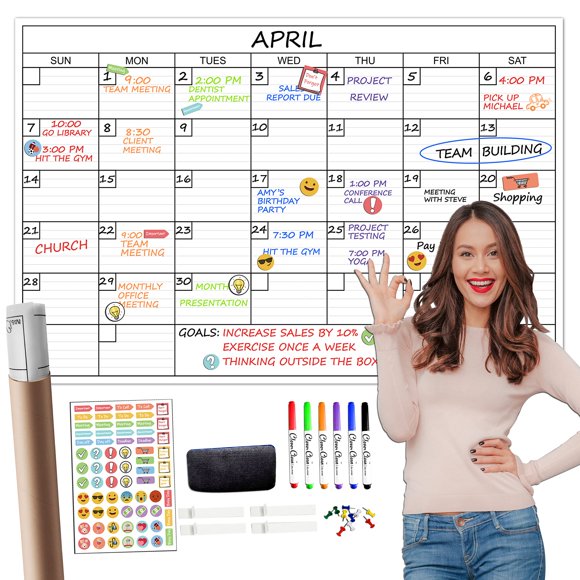 Calendario de Pared Borrable Clever Clean Seco Grande 61x91 cm