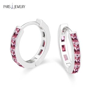 Aros Paris Jewelry 18K White Gold Created Pink Sapphire 3 Ct Emerald Cut Hoop