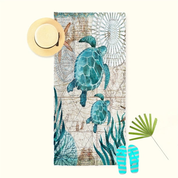 1pc Super Absorbent Teal Sea Turtle Beach Towel for Travel, Swimming, Diving, Surfing, Yoga, and Camping - Sand Free Microfiber Beach Blanket with Beach Accessories