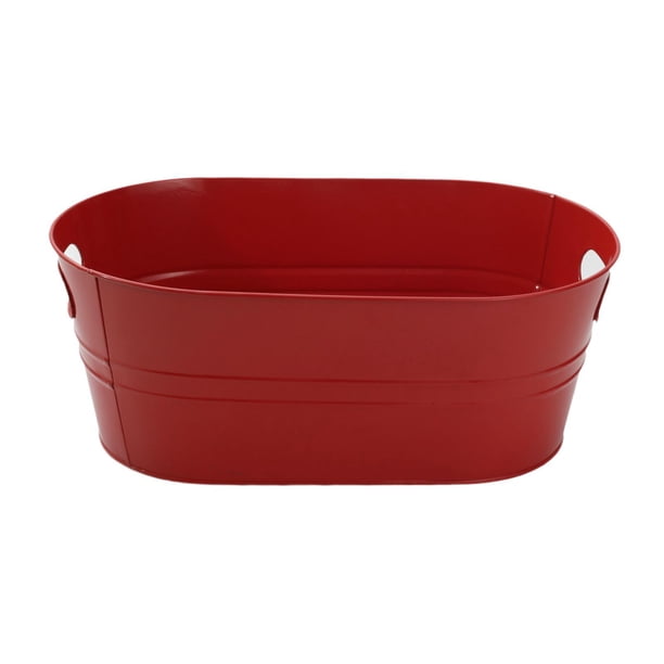 Cubo de hielo galvanizado ovalado para bebidas, lata rústica para fiestas, cubo para vino, cubo para cerveza, para enfriar vino, champán, cócteles, ba rojo