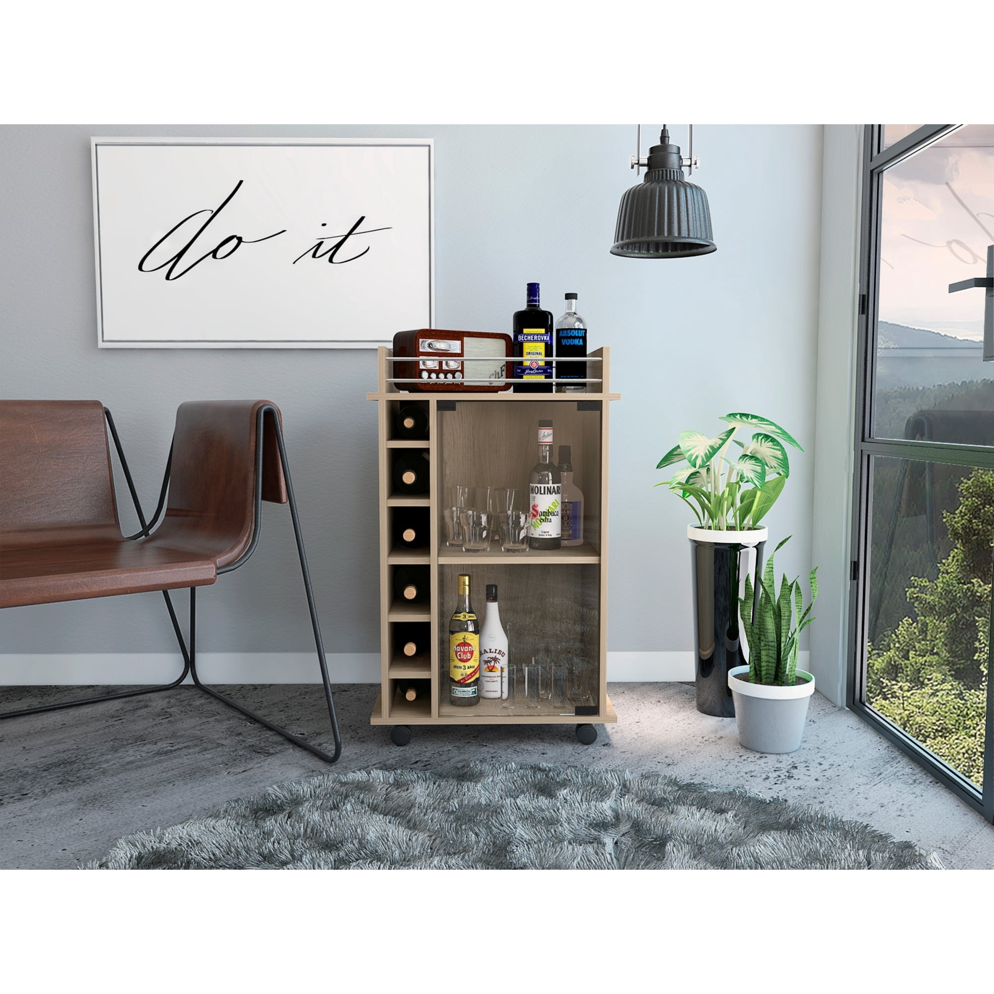 Tuhome - Mueble Bar Dukat Rovere 6 Botelleros 89x41x55 Cm Con Ruedas