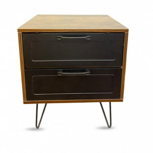 Space Home - Velador/Mesa De Noche 2 Cajones Rustico Con Negro