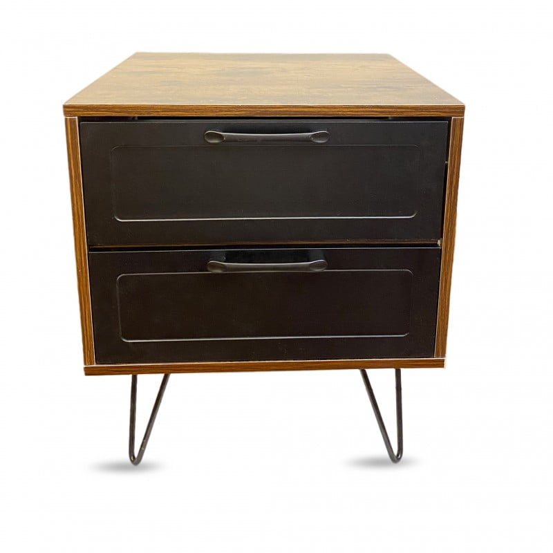 Space Home - Velador/mesa De Noche 2 Cajones Rustico Con Negro