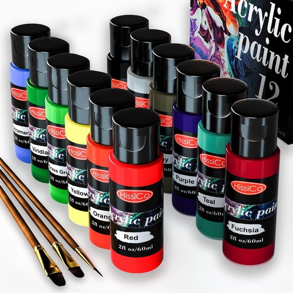 Set de Pintura Acrílica HissiCo 12 colores en botellas de 60 ml